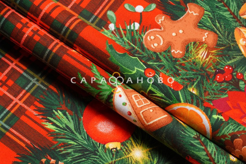Ткань Дорожка набивная 50 см "Еловая гирлянда" рис 30182 вид 1 На отрез