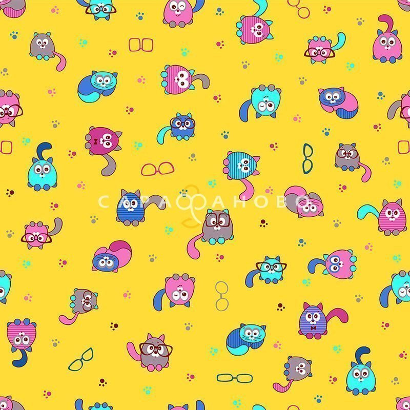 Ткань Ситец 95 см "Котики" рис 5586 вид 4 На отрез